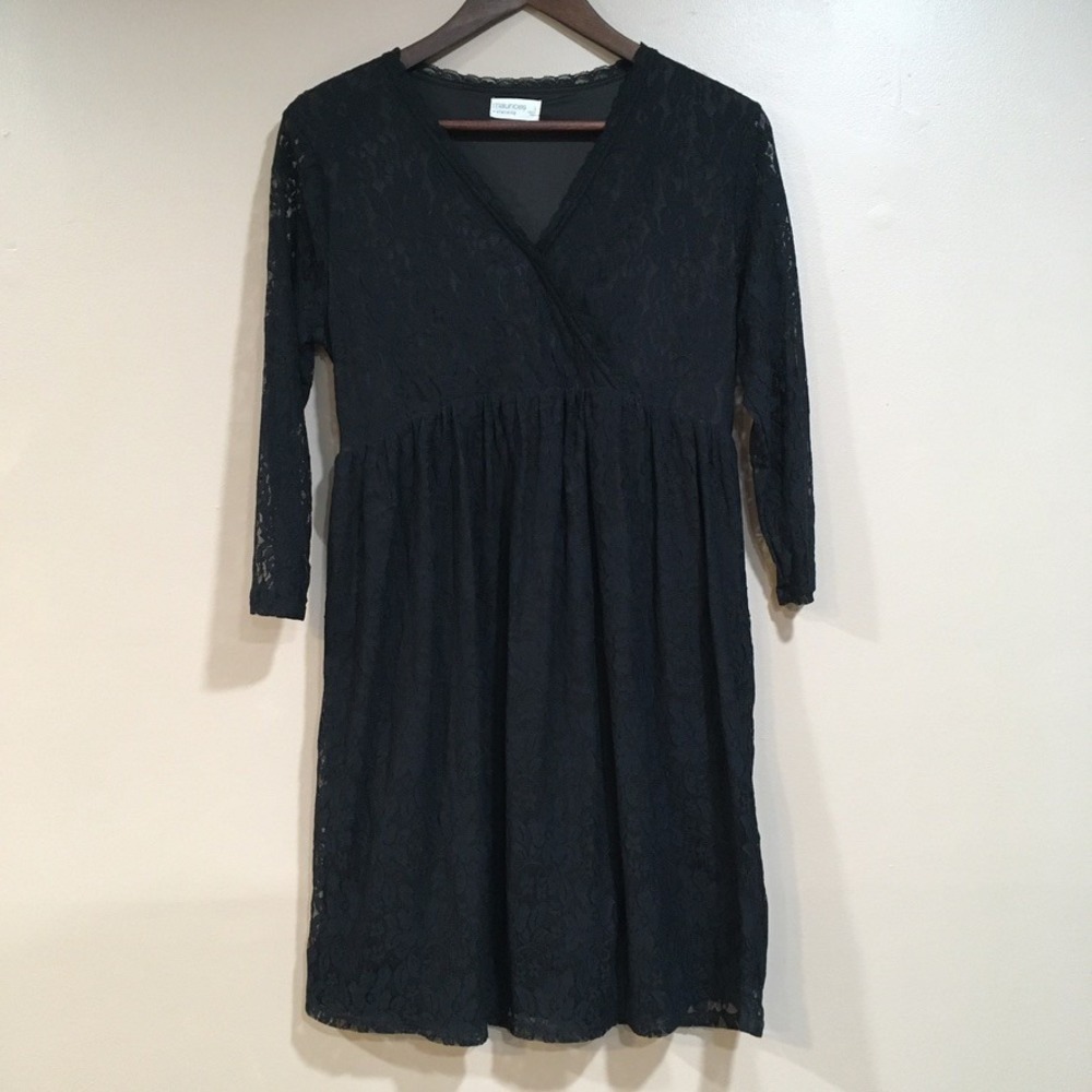 Maurices Black Lace Wrap Dress Maternity Sz S Knee Length Whimsigoth Witchy Goth